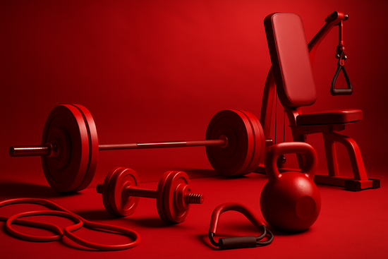 gym banner without no text just instrument and red colour
